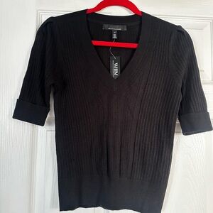 White House Black Market Black Ribbed Knit Top Sweater XS